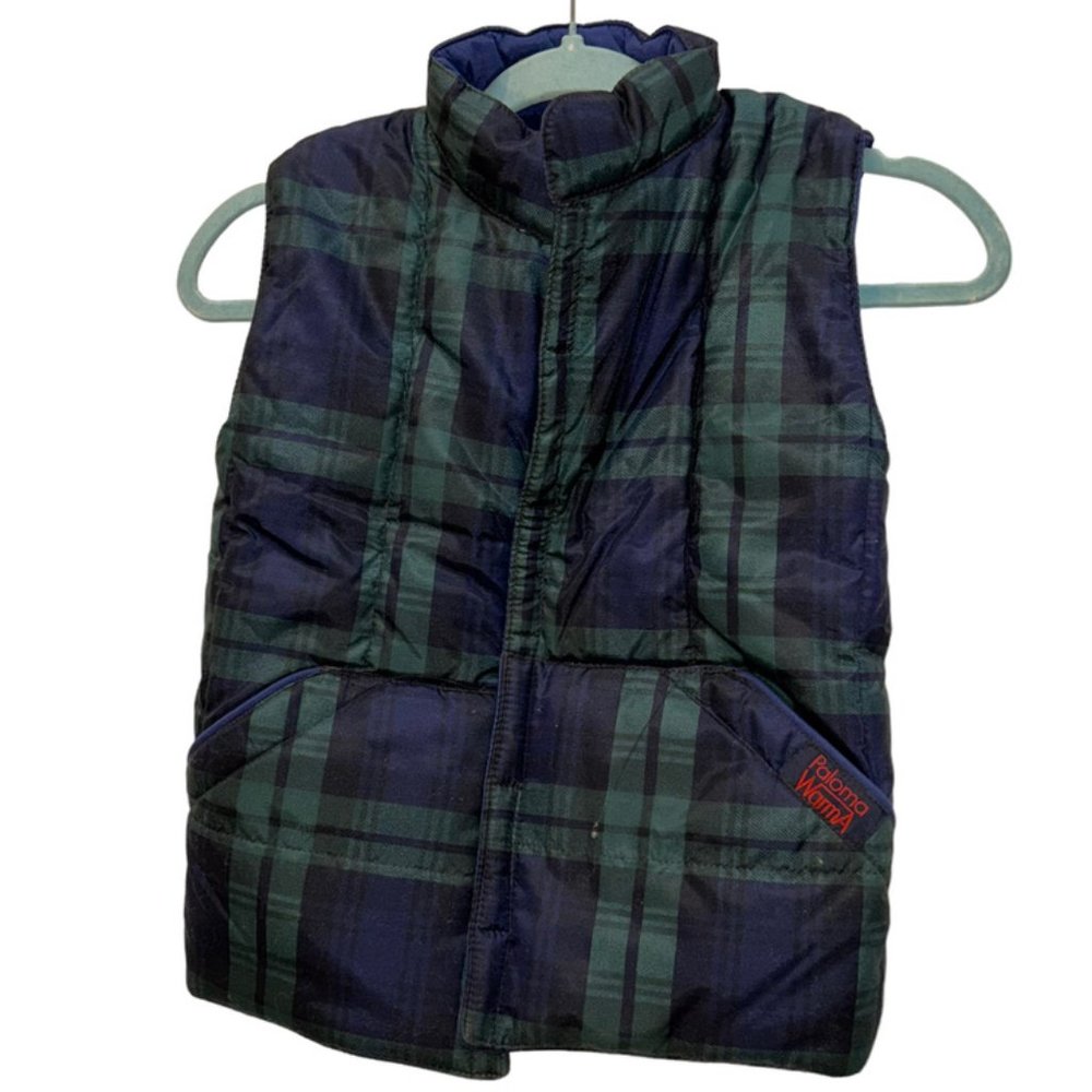 Paloma Warma Blue Green Black Watch Tartan Plaid Reversible down jeacket…